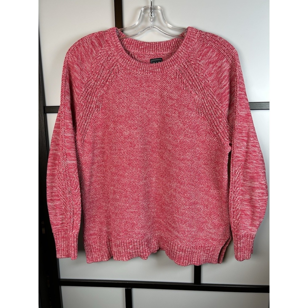 GAP Womens Large Pink White Marled Cotton Chunky Shaker Knit Crewneck Sweater L